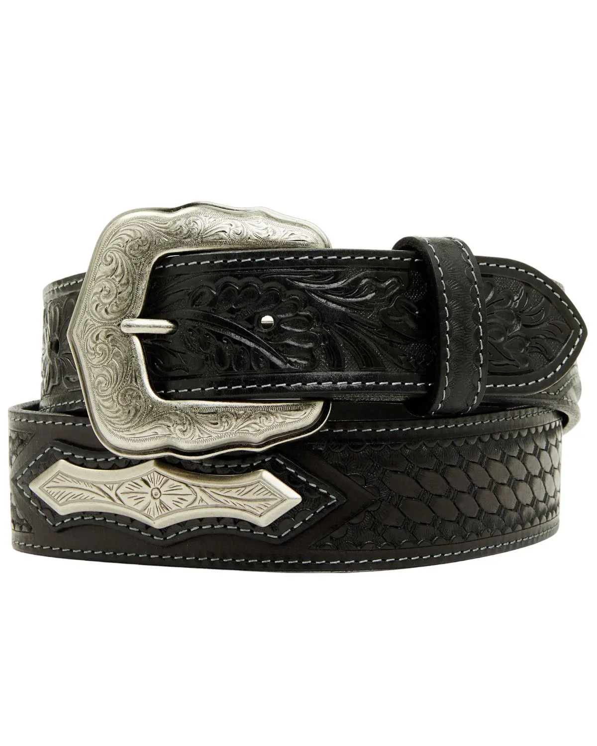 Cody James Men's Men'S Concho Tooled Western Belt - Cjafa25bt3-Blk