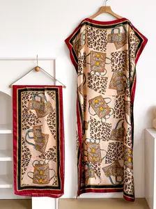 Elegant Silk Leopard Print Robe Set, Hooded Shawl + Long Scarf, Women's Beach Cover Up Sun Protection Satin Wrap