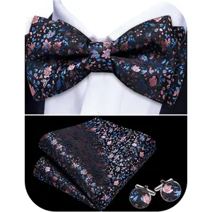 YOHOWA Paisley Striped Men Bow Tie Pre-Tied Formal Adjustable Colorful Bowties Handkerchief Cufflinks Set Wedding Party