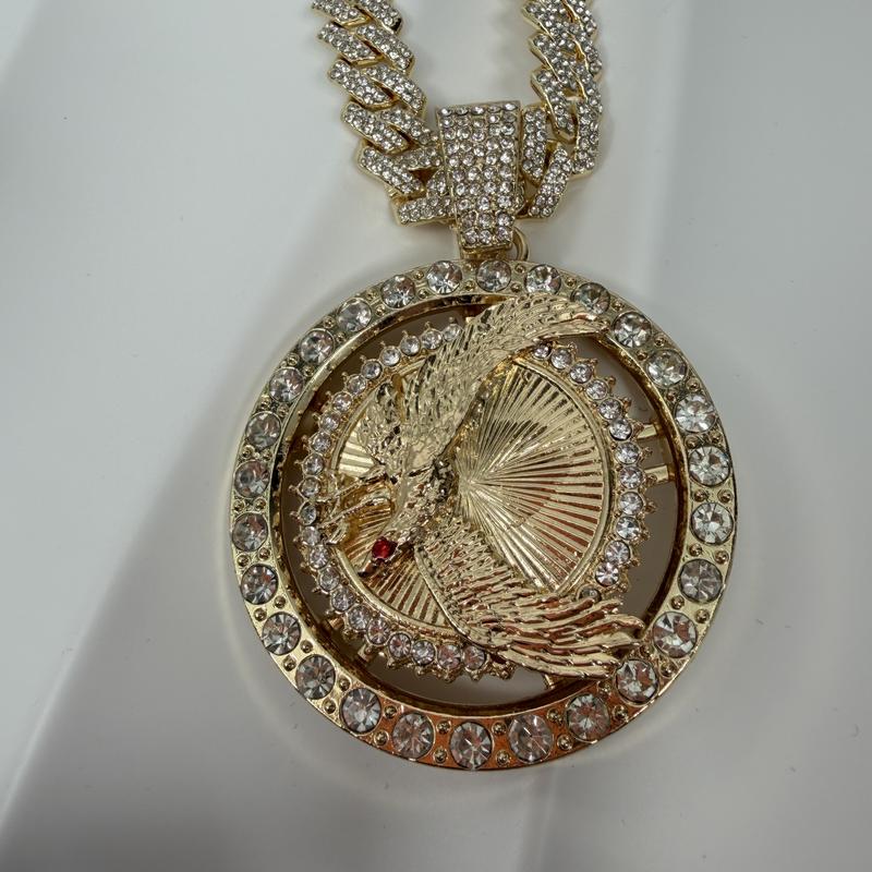 Spinning Coin Centenario 14k Gold Plated Necklace with Medal Pendant CZ Stone 24" Chain Rotatable Centenario