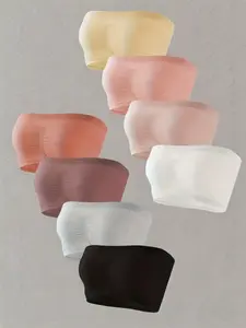 Women's Solid Color Push Up Bandeau Bra, Soft Comfortable Breathable Balconette Bra, Casual Lingerie for All Seasons, Underwear