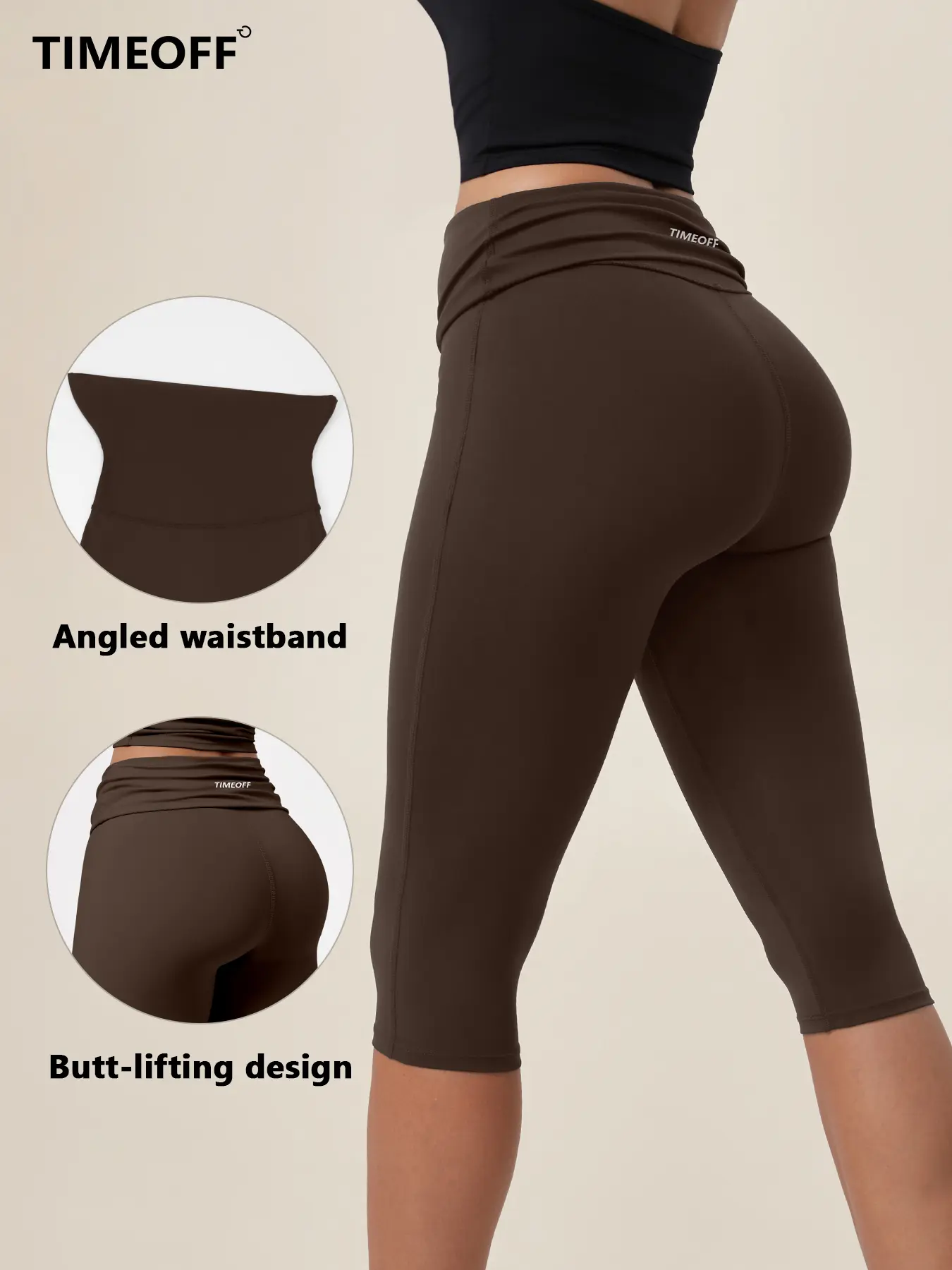 TIMEOFF Women's Fold‑Over Waist Knee‑Length Leggings - Two‑Way Wearable, Butt‑Lifting Design, Stretchy Breathable Fabric | Tummy Control, Non‑Slip, No Ride‑Up | Ideal for Yoga, Gym, Running & Casual Wear,back to school shopping