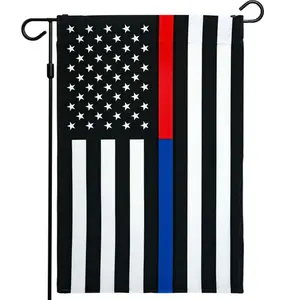 G128 Thin Blue Line Police & Thin Red Line Firefighter American Flag Garden Flag | 12x18 Inch | Printed 150D Polyester - Honoring Law Enforcement Officers First Responder Outdoor Flag