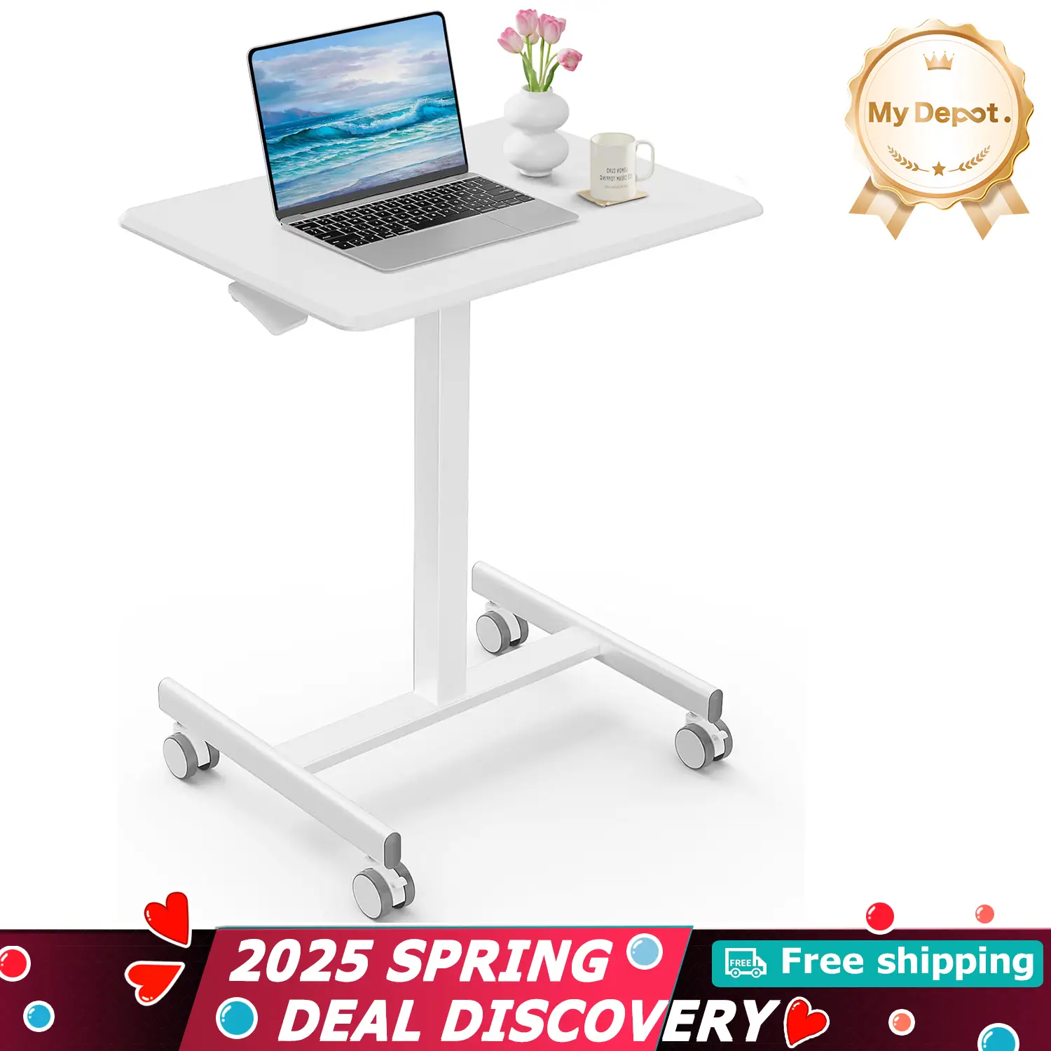 Adjustable Mobile Rolling Standing Desk - Overbed Table with Wheels Teacher Podium Laptop Computer Cart Work Table for Home, Office, Classroom