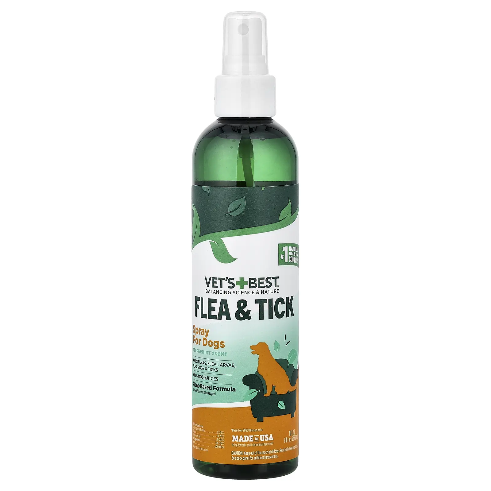 Vet's Best Flea & Tick Spray For Dogs, Peppermint, 8 fl oz (236.6 ml)