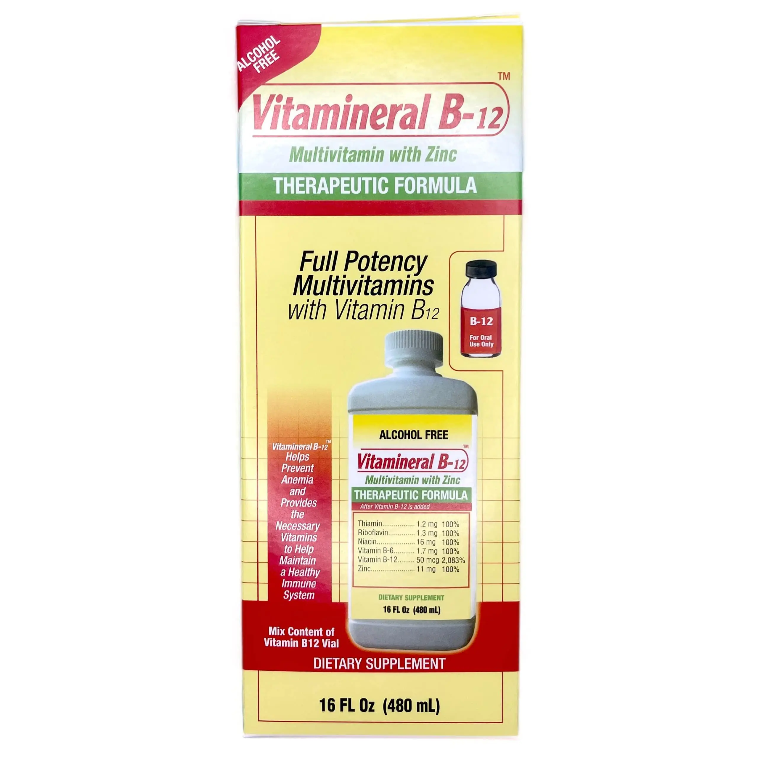 Alper Manufacturer Edible Alcohol-Free Caffeine-Free Lifestyle Vitamineral B-12 Liquid Multivitamin Dietary Supplement (16oz) - Sucralose, Methylparaben (Preservative), Propylene Glycol, Natural & Artificial Flavor, Immune Boost, Daily Wellness Support