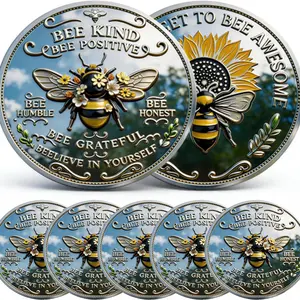 5 Coin 2026 New Bee Kind Positivity Commemorative Coin,Bee Kind Bee Happy Challenge Coin,Don't Forget to Bee Awesome Token,Double-Sided Inspirational Bee Toke, Gift for Women, Men & Friends