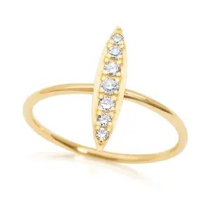 14k Gold Stackable Micro Pave Diamond Bar Ring