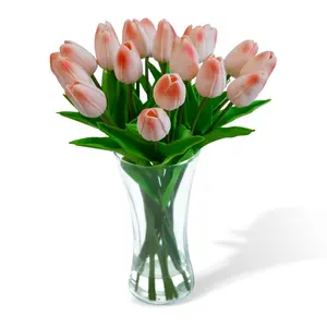 20-Piece Real Touch Artificial Tulips in Glass Vase with Faux Water, Lifelike Silk Flower Arrangement for Home, Office, Wedding & Table Decor
