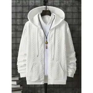 [Brown Hooded Jacket] Stylish Brown Men's Hooded Jacket |   Long Sleeve, Casual Knit Zip-Up with Pockets - Polyester, All-Season Wear