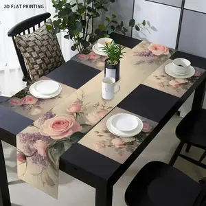 2D flat printing, set of 1 piece/4 pieces/6 pieces, combination of floral and rose patterned table flags, placemats, Dining table mats, decoration for holiday gatherings, decorative kitchen tables, indoor and outdoor party decorations