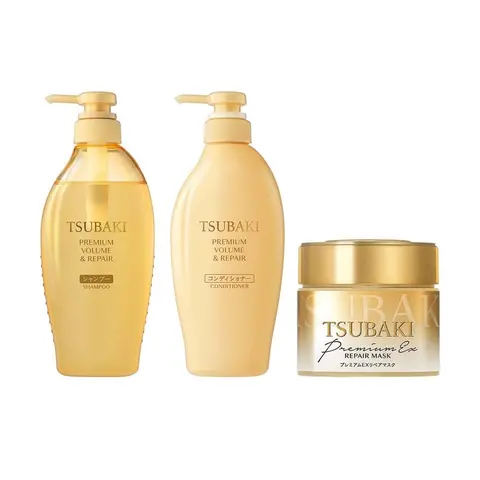 TSUBAKI Golden Hair Mask (180g) + Camellia Premium Moisturizing Shampoo & Conditioner Set (15.22 fl oz x 2) | Salon-Level Care Moisturizer Cleanser Haircare Hydrating Moisture Repair