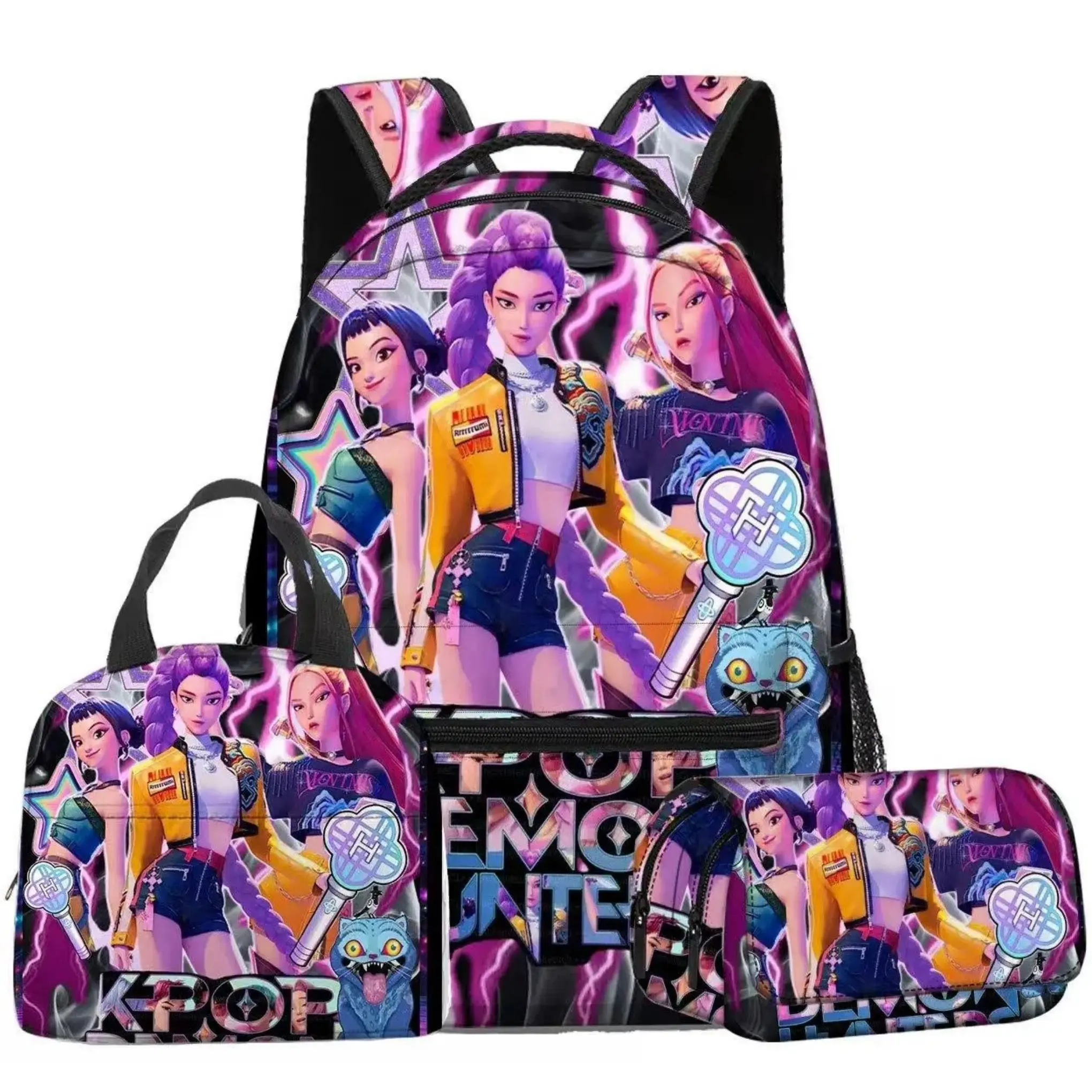 Girl Group 3D Anime-Style 3-Piece School Bag Set (Backpack, Lunch Bag, Pencil Case) – Suitable for School, Outdoors, and Picnics