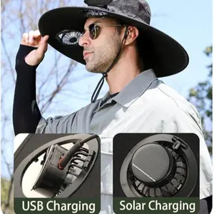 Outdoor Wide-brimmed Sun Hat with Solar Fan, Unisex Fishing Solar Fan Hat, Fisherman's Hat with Built-in Fan, Suitable for Fishing, Hiking, Camping,  Fathers Day Gift
