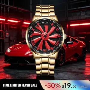 Men's Racing Wheel Inspired Watch – Luxury Gold-Tone Sporty Quartz Wristwatch with Rotating Style Dial, Luminous Hands, Water-Resistant Stainless Steel Bracelet | Elegant & Durable for Daily Wear & Casual Occasions