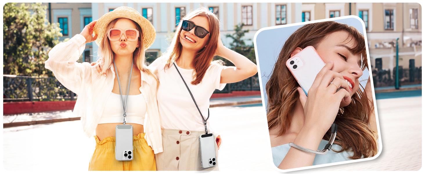 Phone Lanyard 2 Pack Adjustable Crossbody Neck Strap and 2 Wrist Straps with Tether Tabs Compatible with Smartphones