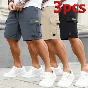 Men’s 3-Pack Cargo Shorts, Loose-Fit Casual Tactical Shorts with Multiple Utility Pockets, Elastic-Waist Summer Shorts for Men, Ideal for Outdoor Activities, Hiking, Work, and Everyday Casual Wear