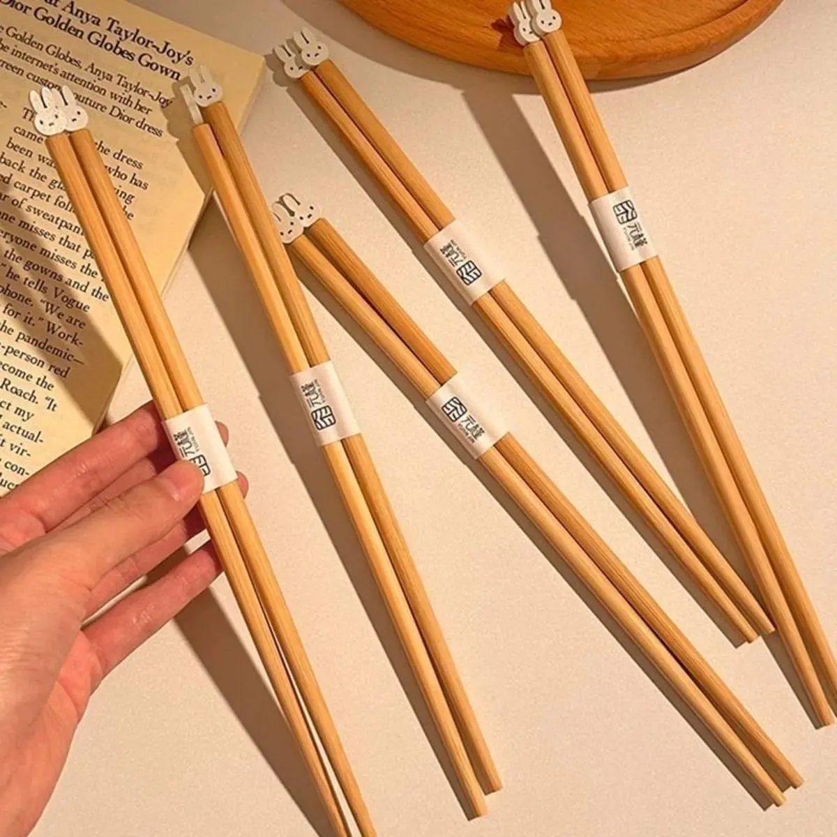 Kawaii Miffy Rabbit Chopsticks Cartoon Cute Chopsticks Creative Kitchen Bamboo and Wood Serving Chopsticks