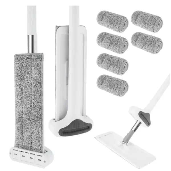 Microfiber Flat Mop, Wall Mop, Dust Mop with 6 Washable Pads, 62.9 Inch Long Handle, Floor Cleaning Mop for Home, Gray