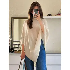 2025 Simple Comfortable Shawl Top, Elegant And Dignified, Spring/Autumn Fashion Elegant Loose Knit Shawl Top, Women, Loose Fit, Lightweight, Autumn, Casual Travel Beach Versatile Style