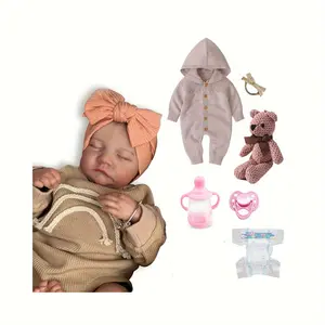 19 inches 49 cm Realistic Sleeping Newborn Doll Soft Full Body Vinyl Hand Painted Birthday Christmas Gift with Accessories