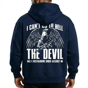 Funny Dark Humor Hoodie "I Can't Go To Hell" Quote Sweatshirt Edgy Grunge Aesthetic Gothic Skeleton Wing Graphic Hooded Top for Men Women Gift Printed Unisex Casual Hoodie