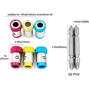 3/6-Piece Magnetic Screw Ring Set with 2 Ph2 Bits for 1/4 Inch Hex Screwdriver Red Yellow Blue Rings Double-Ended S2 Alloy Steel Bits
