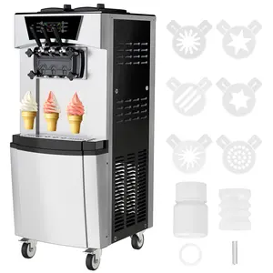 2200W 2+1 Flavor Commercial Soft Ice Cream Maker Machine – 5.8–8 Gal/Hr Vertical Soft Serve Machine with LCD Display – Auto Clean – High Productivity for Restaurant