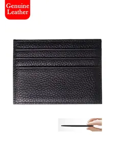 Genuine Leather New Slim  Men's Wallet Male Ultra Thin Mini ID Credit Card Holder Sticker black Small Purses For Man Women,Gift For Husband,Solid Color Wallet