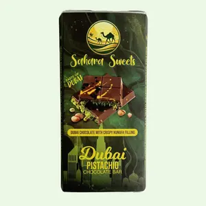 Sahara Sweets Dubai Chocolate Bar - Handcrafted Dark Chocolate with Crispy Kunafa & Pistachio Filling. Authentic flavors from Dubai