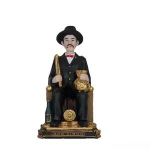 San Simon Folk Religion Statue Black Suit Gold Accents Money Bag 10 inch