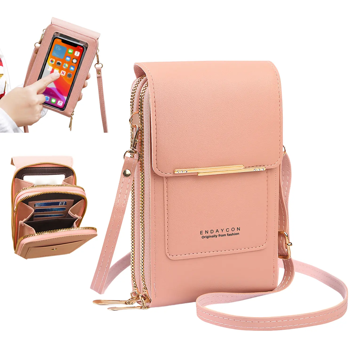 Women Touchscreen Clear Window Crossbody Phone Wallet, Dual Zipper Multi Card Slots Coin Pouch Adjustable Strap Mini Shoulder Bag, Water Resistant Trendy Small Cell Phone Bag for Shopping Daily Travel, Multi Color Gift for Her