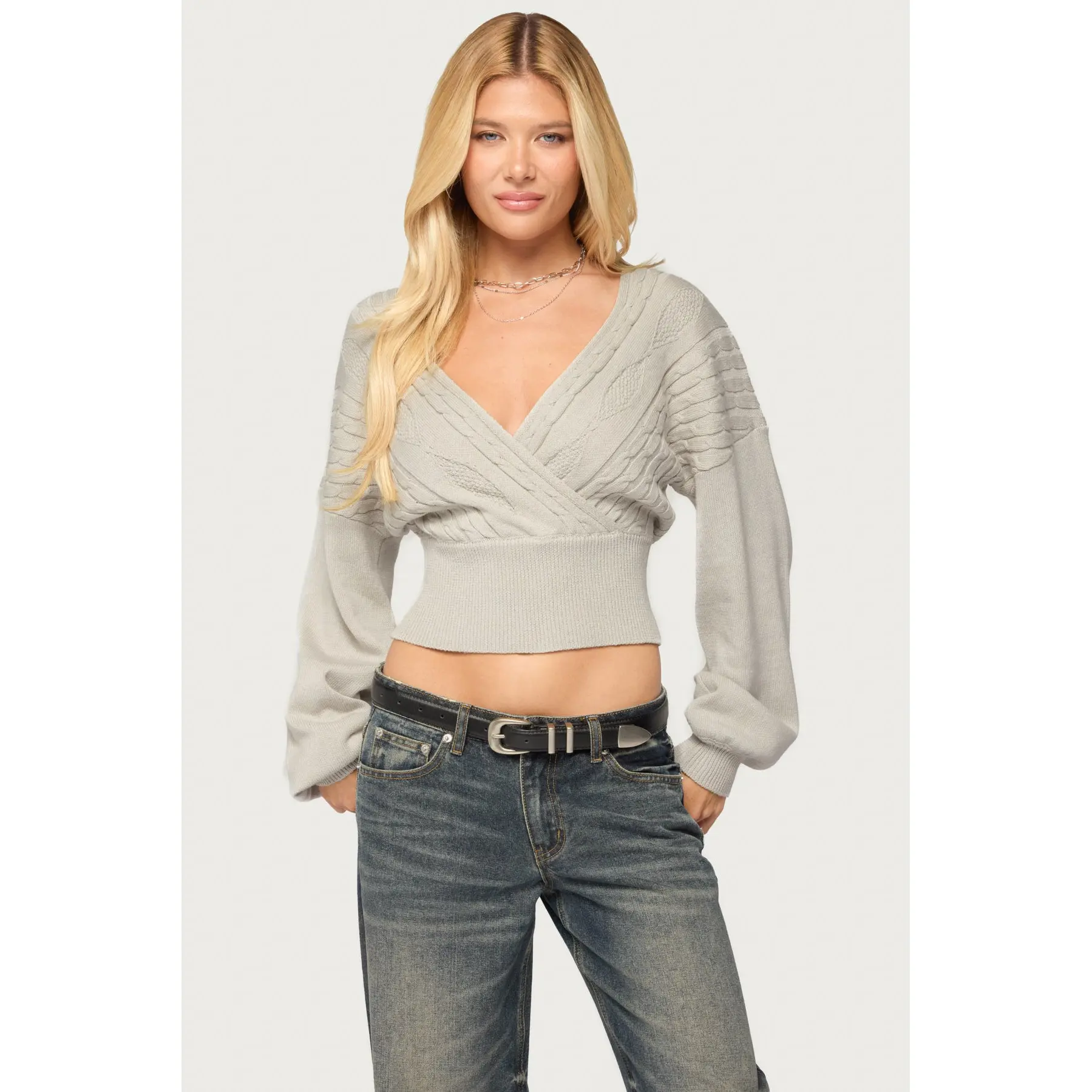 Aloa Cable Knit Wrap Sweater