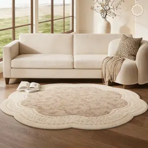 1pc Light Luxury Medieval Style Living Room Plush Rug Modern Art Style Study Carpet Wabi-sabi Style Bedroom Decoration Fluffy and Soft Bedside Carpet Home Irregular Shape Entrance Door Non-slip Floor Mat Fluffy Area Rug Round Rug