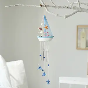 Mediterranean Style Creative Wind Chime, Small Boat Home Decor, Wooden Sailboat Model, Air Hanging Ornament, Interior Decoration Accessories, Ocean Inspired Design, All-Season Handmade Decoration