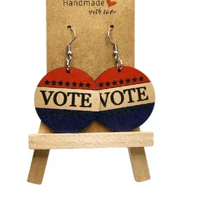 Vote Earrings Handmade Wooden Hook Earrings with "Vote" Inscription for Election Season & Democratic Support Lightweight & Durable