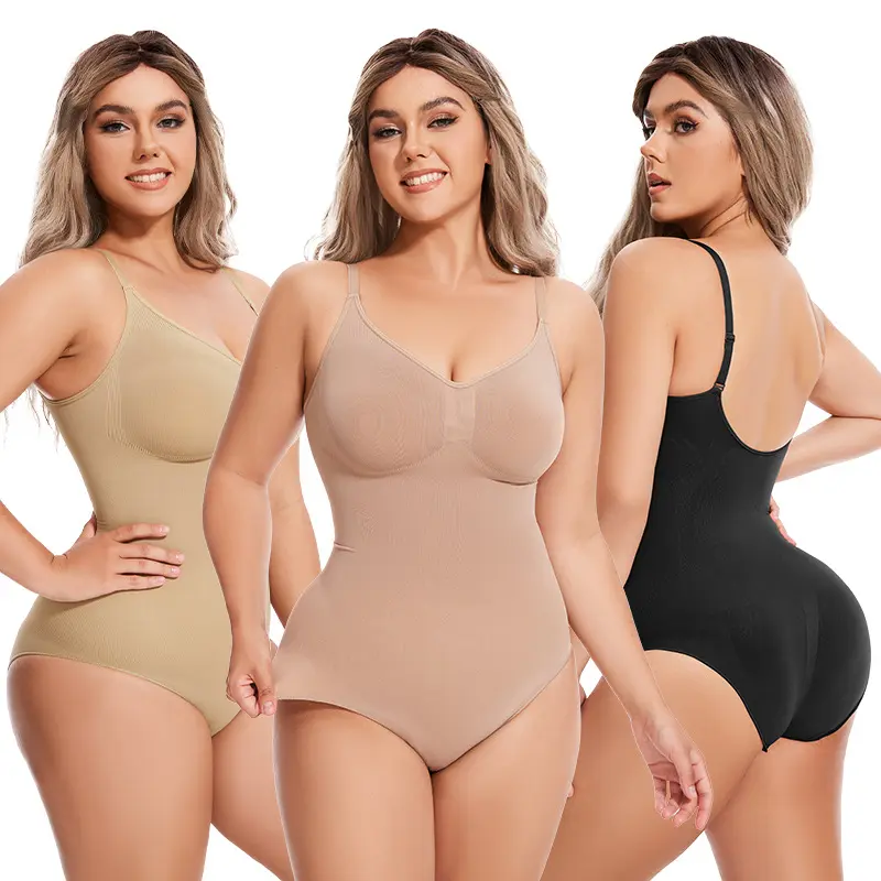 Woman Seamless Sleeveless V-Neck Tummy-Tucking Bodysuit, Soft Sculpting Shapewear for Snatched Waistline Wireless Plunge Thong Full Bust Sculpting Bodysuit Backless Bodysuit Shapewear lifter faja control bodysuit body sculpt high compressing jumpsuit