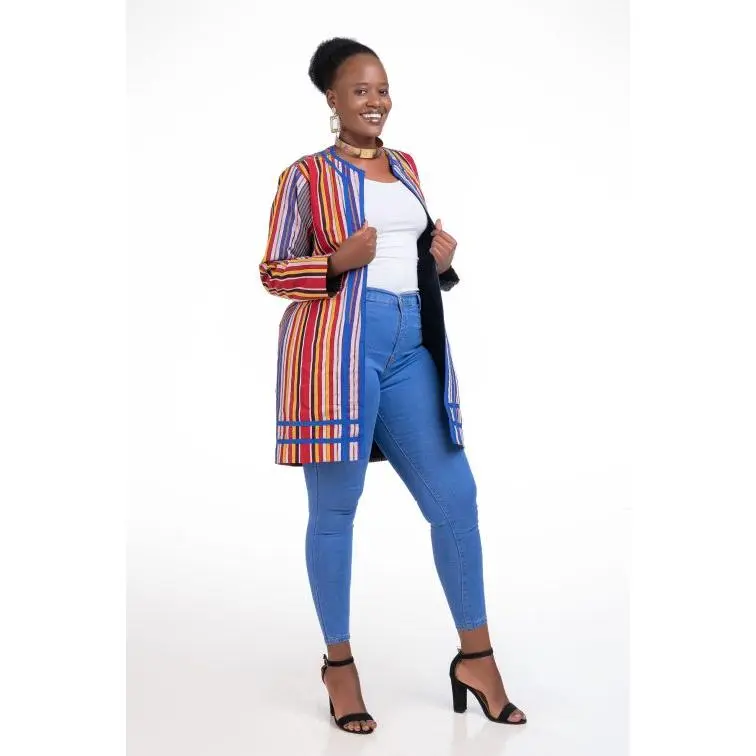 Blue African Kikoyi Kimono Blazer