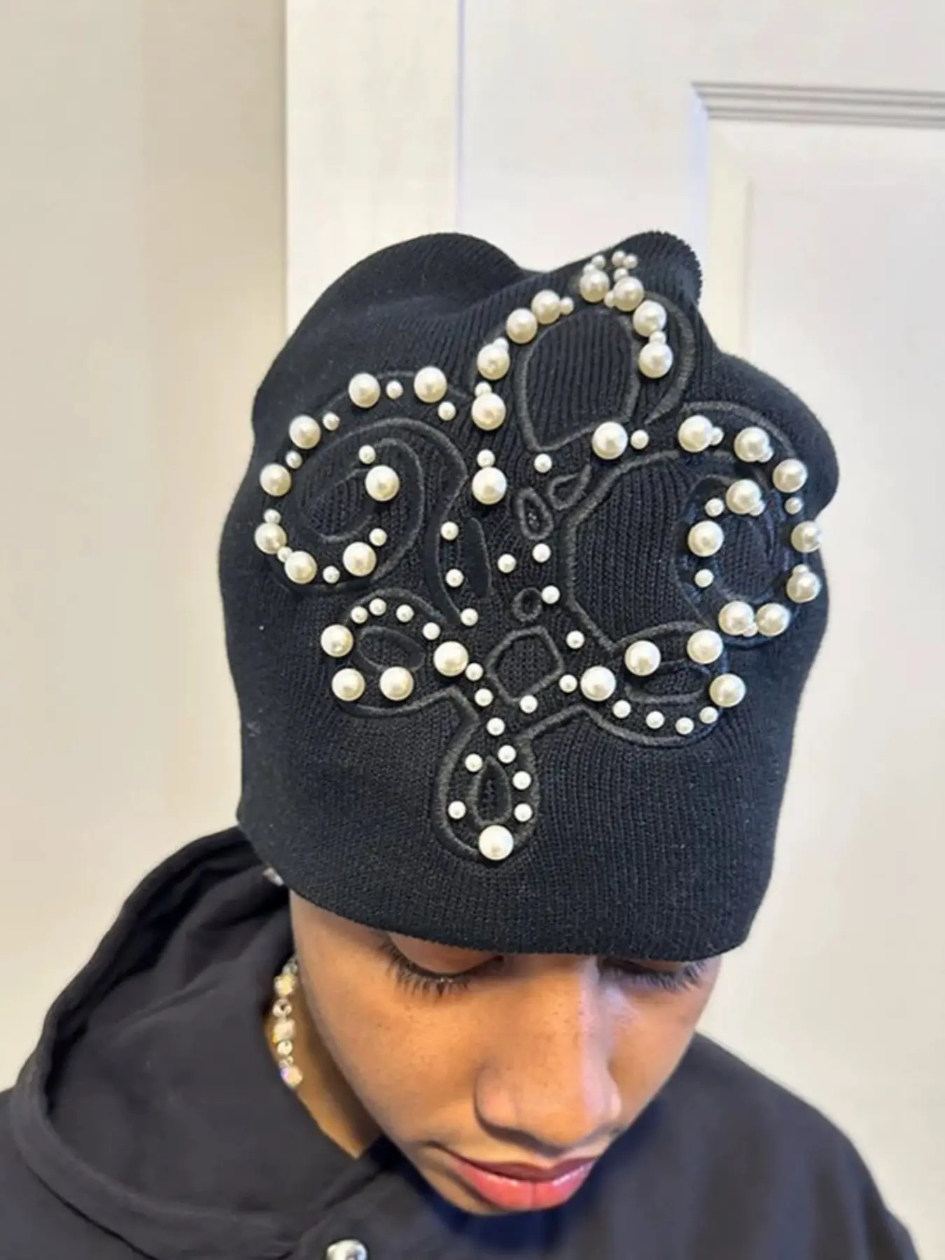 Vintage Embroidered Beaded Hat, Casual Geometric Design, Loose-Fit Streetwear Accessory, Unisex Headgear for All Seasons