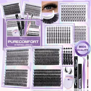 8 Styles Lash Clusters Kit 10-18mm Natural/Anime Clusters Lashes Extensions Kit with Lash Bond&Seal Remover Tweezer  Dual-Ended Brush Lash Curler for Self Use Beginner-Friendly