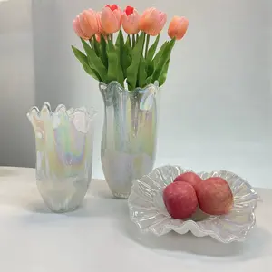 Marble Anniversary Glass Vase Set With Fruit Bowl - Three Vases with Marble-Effect Finish for Special Events & Living Spaces