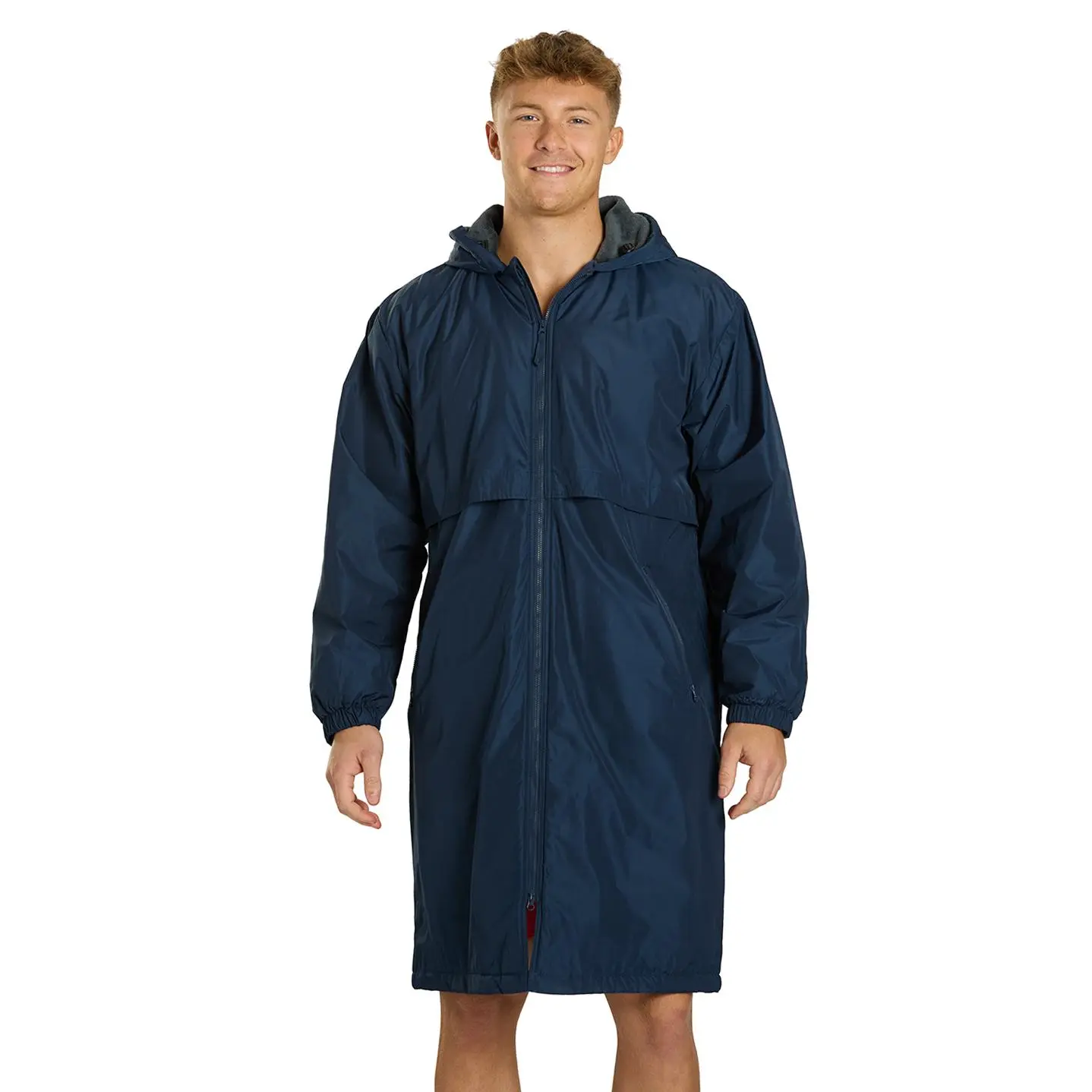 Sporti Unisex Fleece-Lined Swim Parka, Water-Resistant Hooded Pool Deck Jacket with UPF 50+