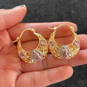 Virgen de Guadalupe 18k Gold Plated Earrings - Virgen Mary Earrings - Virgen de Guadalupe Hoops - Virgencita Earrings