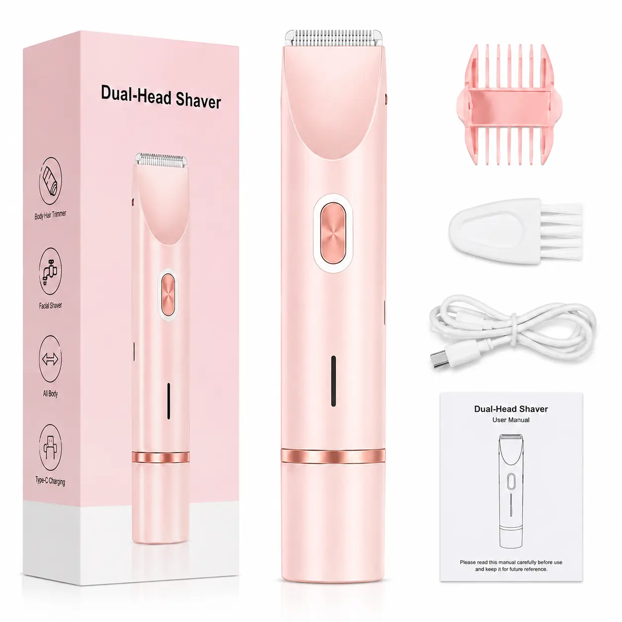 Pubic Hair Trimmer for Women, Rechargeable Electric Bikini Razor with T-Shaped Blade and Round Shaver Head for Bikini Area, Underarms and Delicate Body Grooming