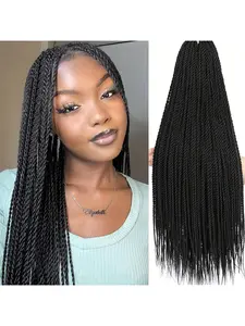 Senegal Style Twisted Crochet Hair Extensions, 14/18 Inch Small Twist Braids, Hot Water Setting, Pre-Curled Crochet Hair Bundles, Synthetic Wigs