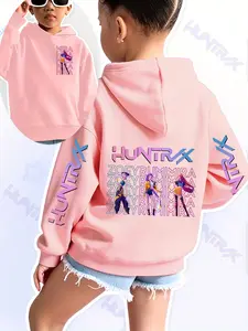 Girls Kpop Demon Hunters Korean Series Fitted Drawstring Graphic Casual Hoodie, Mira Theme Cartoon Anime Print Sweatshirt, Casual Fall & Winter Sportswear, Perfect Christmas Gift