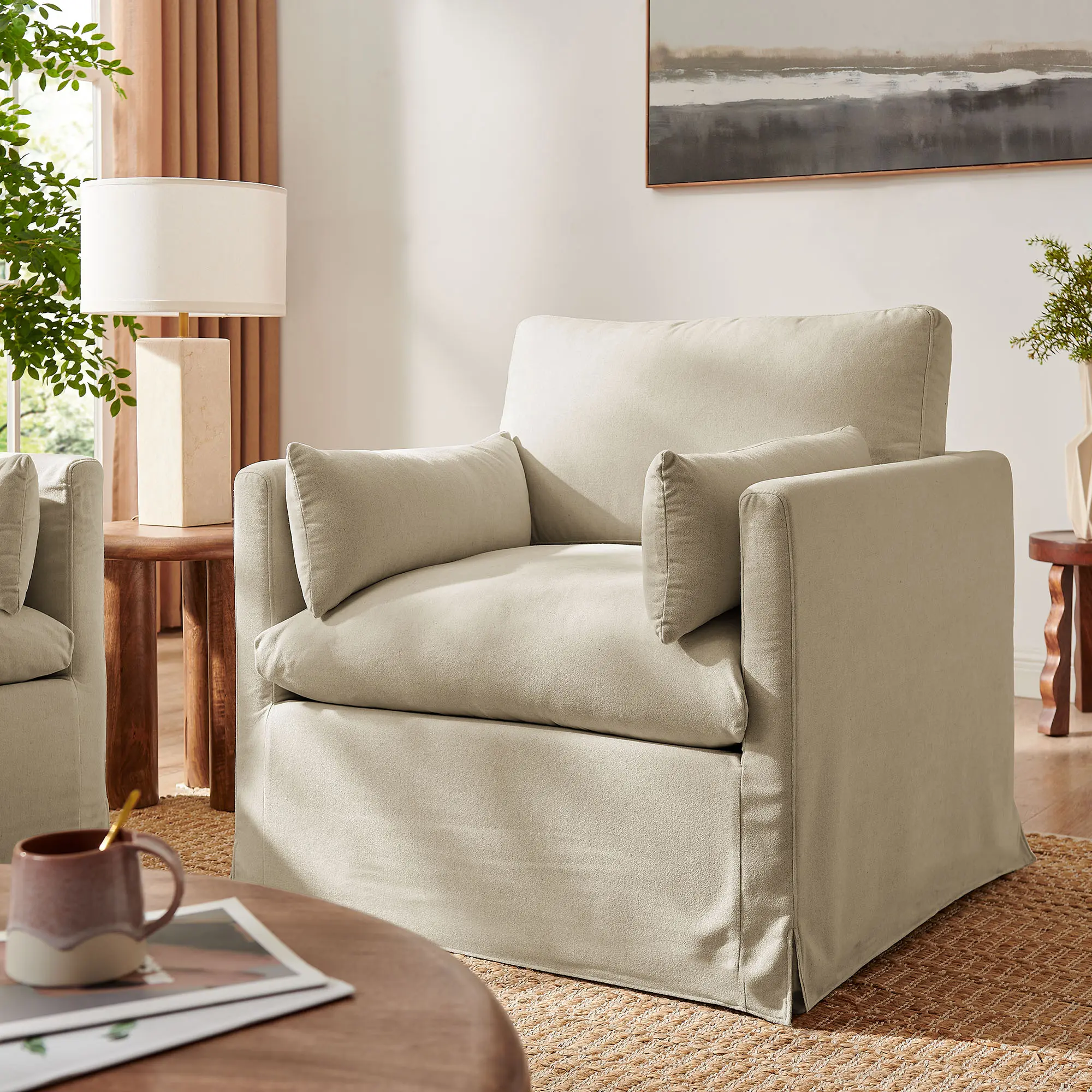Wellfleet Slipcovered Linen-Blend Armchair in Linen