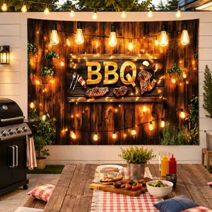 Lightweight BBQ Tapestry Wall Hanging - Backyard Grill Party Banner, Photo Backdrop & Table Decoration for Outdoor Patio Garden Festive & Home Supplies