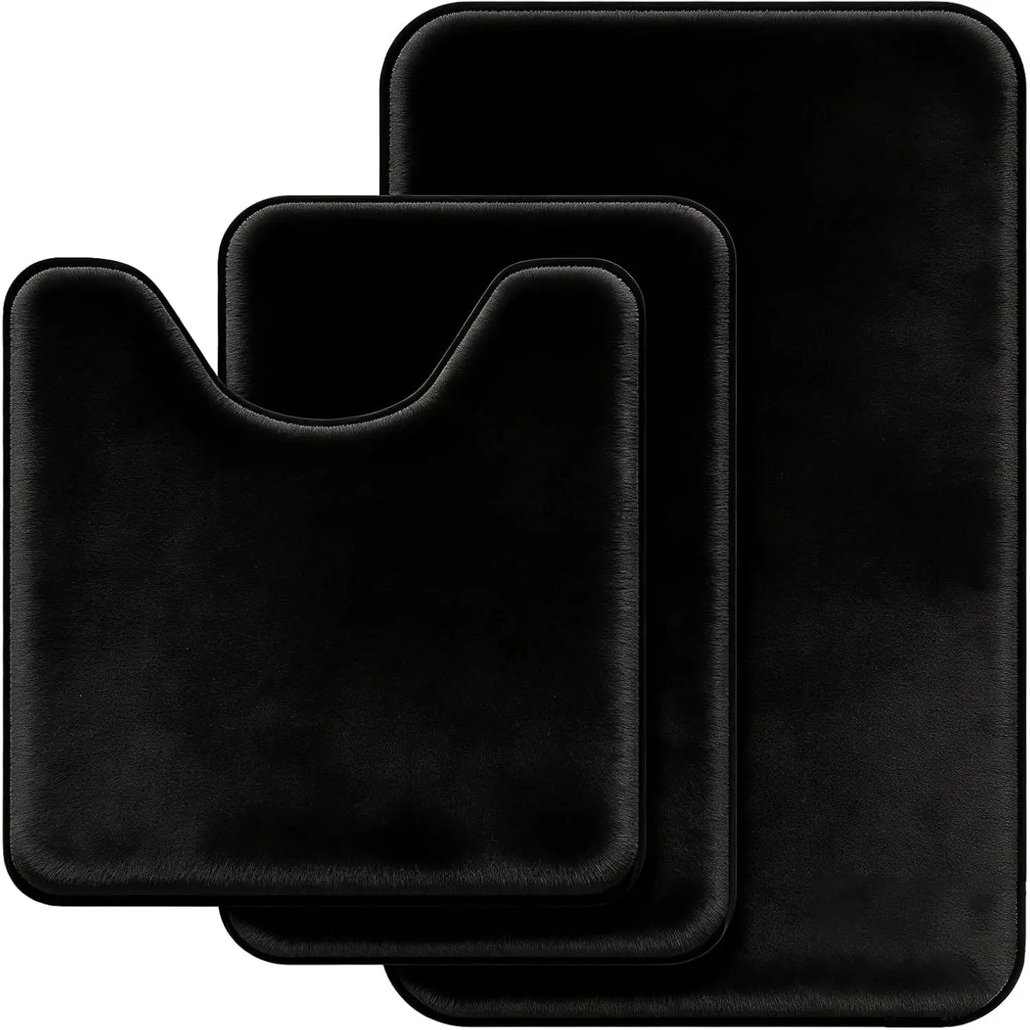 Black Bathroom Rug Set Memory Foam Bath Mats 3 Piece with Toilet Mats, Soft & Supportive, Shock Absorbing, Water Absorbent, Non-Slip Bath Rugs, Machine Washable, Area Rug, Home Decor Accessories