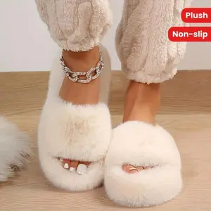 ComfyWomen'sFuzzyPlushSlippers-FauxFurLinedSlideShoeswithAnti-SkidSole,Non-SlipFeature,OpenToeDesign,IdealforIndoorUse-Girlwomen's clothing